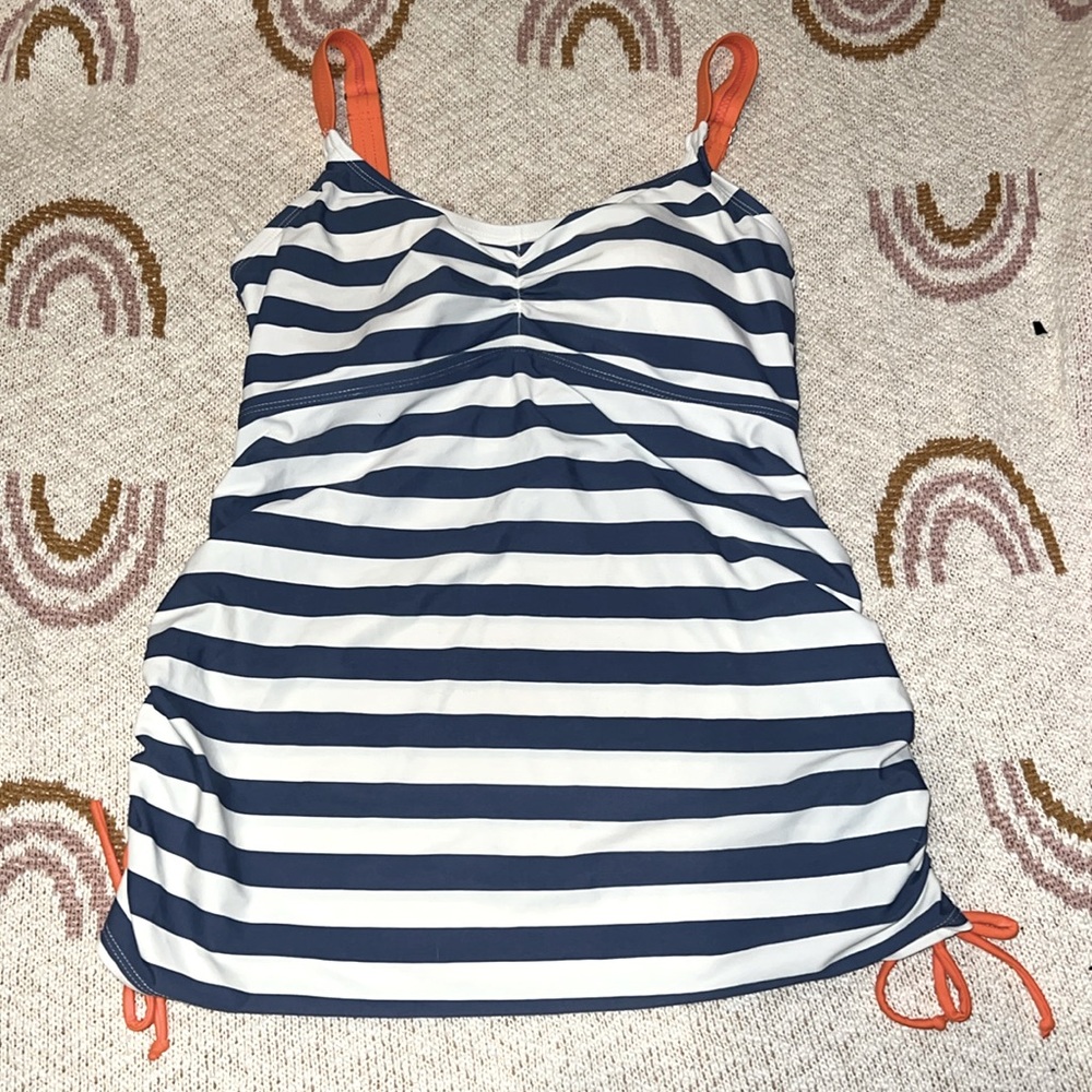 Oh baby | Motherhood maternity swimsuit top navy/white striped orange straps M